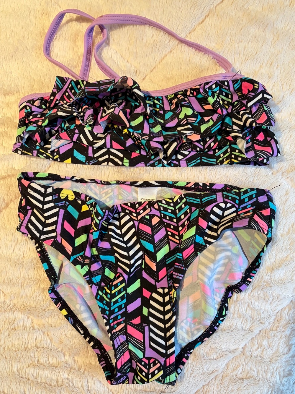 Joe Boxer Black Multicolor Chevron Ruffle Bikini Set